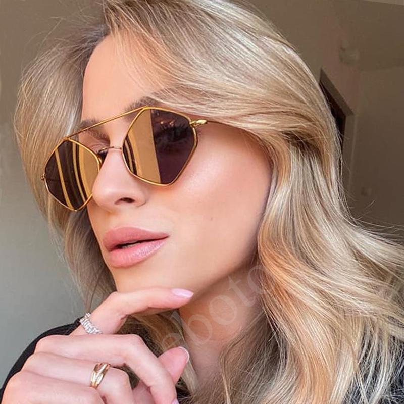 Small Metal Frame Rhombus Sunglasses Women New Fashion Polygonal Vintage Alloy Ladies Sun Glasses Cat Eye Black Gold Shades