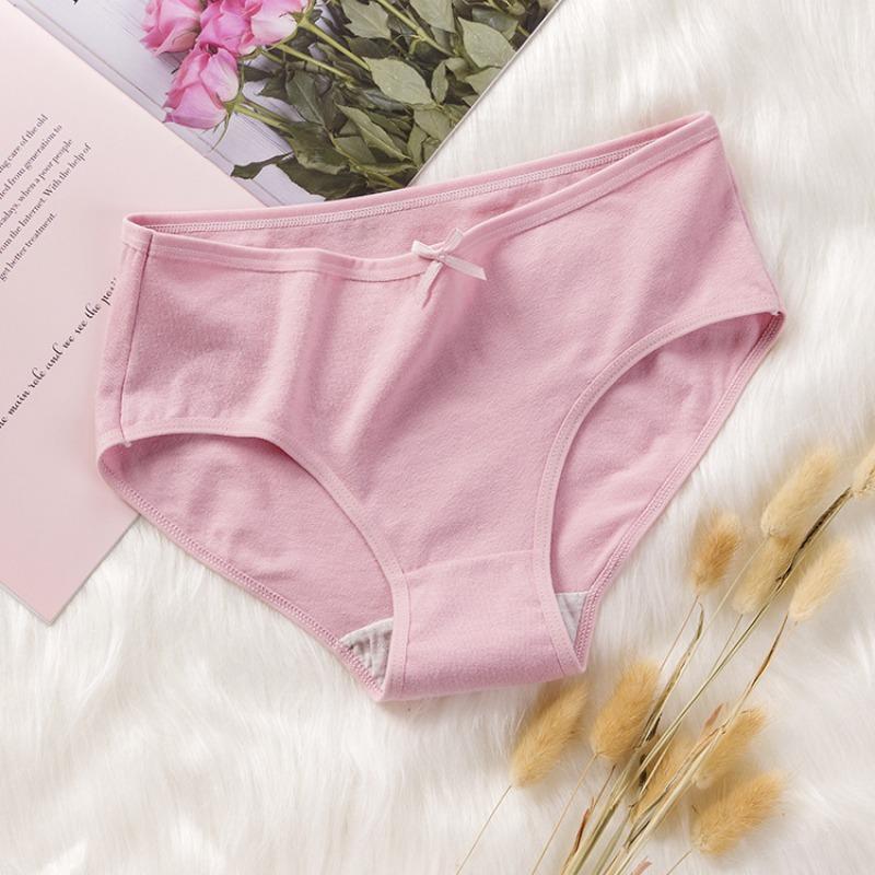 

Трусики из хлопка с бантом, однотонные, удобные, треугольные, со средней талией, женское нижнее белье, трусики M