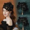 Luxury Feather Hat Hair Hoop Black/White Net Hairband Stylish Mesh Veil Headdress Caps  for Women