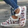 European and American Christmas Women's Shoes 2024 Autumn/Winter New Printed Casual and Velvet Warm Women's Flat Cotton Shoes