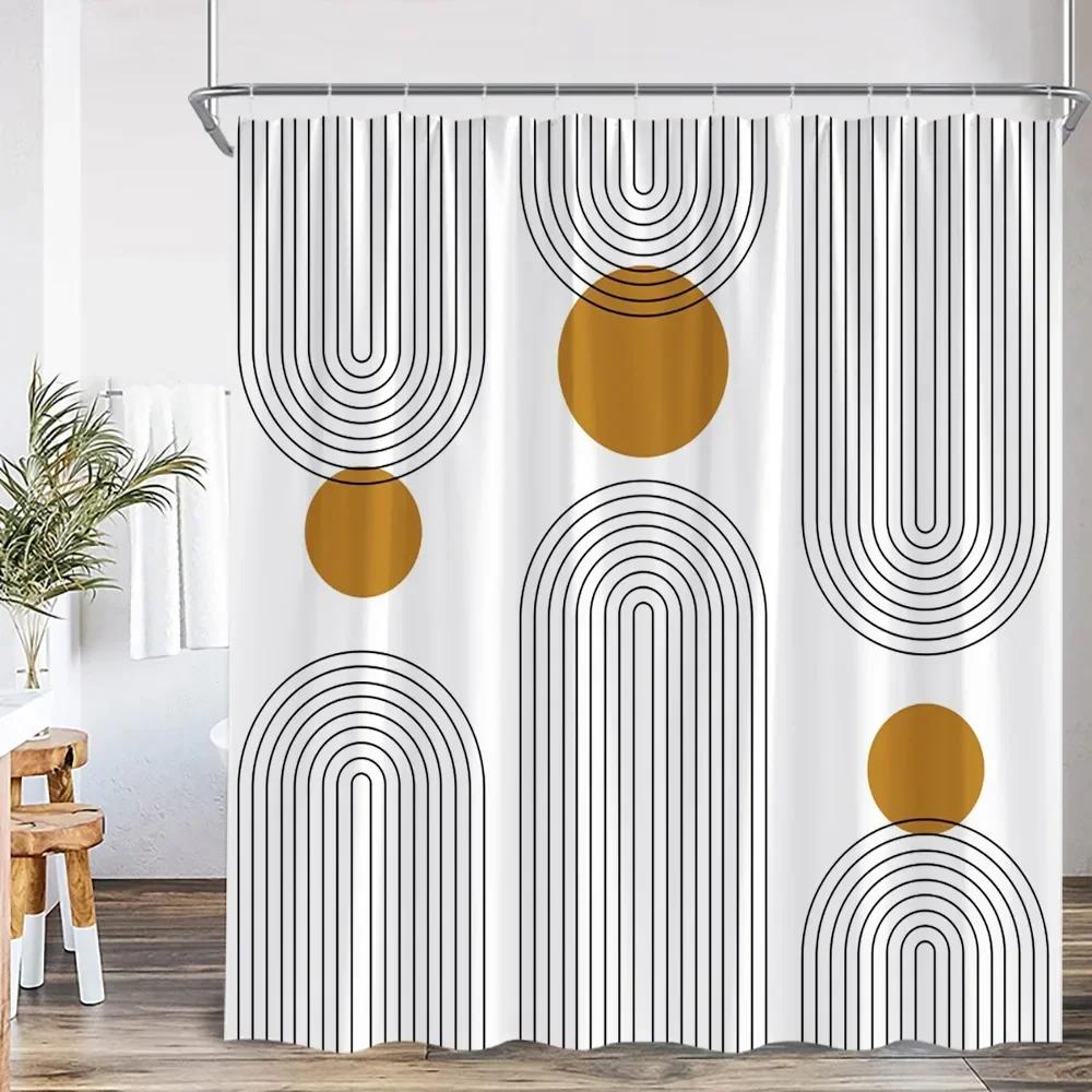 Nordic Ins Modern Abstract Shower Curtain Leaf Curtain Simple Line Bathroom Decoration Polyester Fabric Shower Curtain