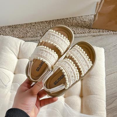 Girls' Sandals Beach Shoes Girls' Woven Roman Shoes 2024 Summer New Soft-soled Baby Shoes Back Strap Size23-37