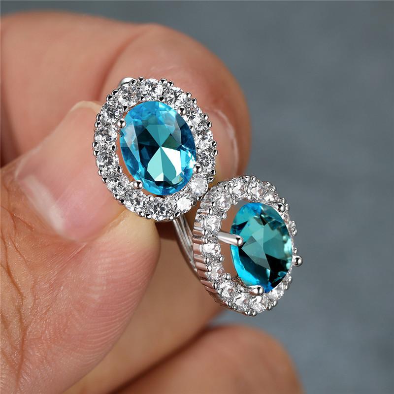 Luxury Crystal Yellow Oval Stone Earrings Multicolor Zircon Small Hoop Earrings Classic Silver Color Wedding Earrings For Women