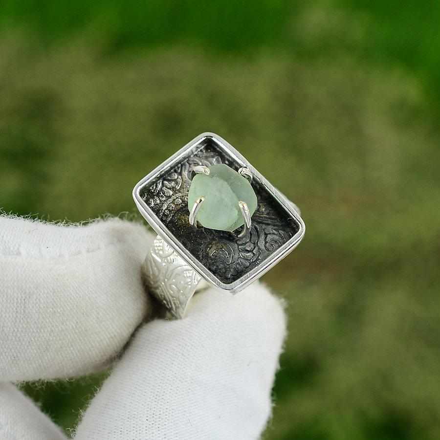 Натуральный Пренит Необработанный Самоцвет Серебро 925 Многоцветный Регулируемое Кольцо Для Девочек Adjustable