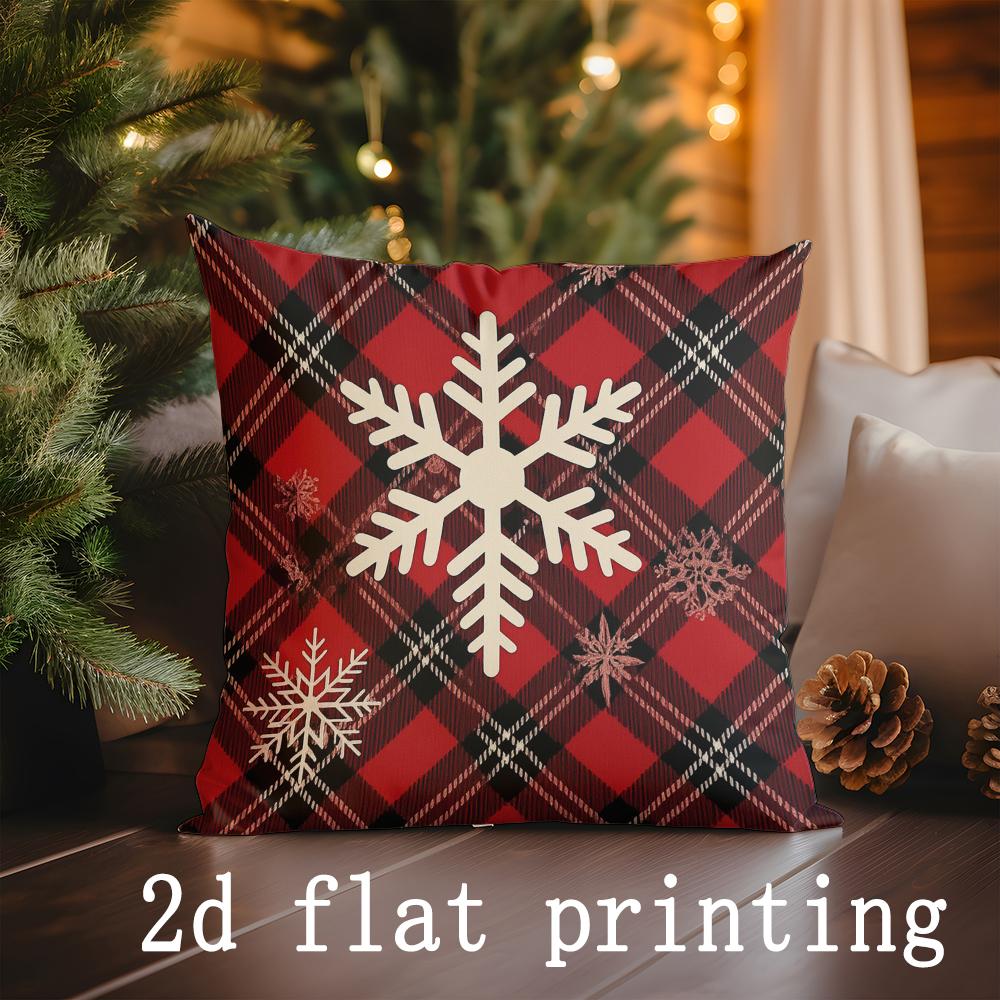 

Home Decor Christmas Plaid Pillowcases with Deer & Snowflakes Pattern Cushion Cover Suitable for Sofa Bedroom Car Pillow Cover 16x16Inch