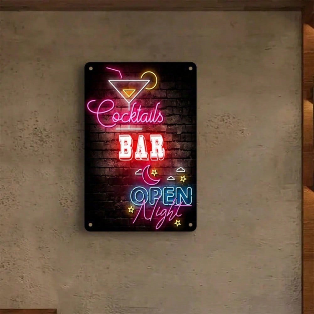 Neon Cocktail Bar Light Up Sign Wall Art Decor For Night Party Home Pub 8x12 Inches
