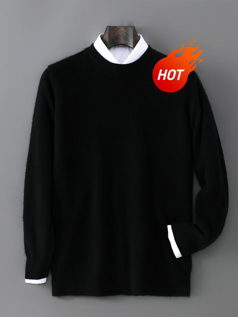Men's 100% Australian Wool Round Neck Sweater - Casual Business Knitwear for Autumn/Winter