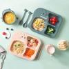 6 Pcs Baby Soft Silicone Cartoon Solid Color Sucker Bowl Plate Cup Spoon Fork Sets Non-slip Children's Dishes BPA Free  2