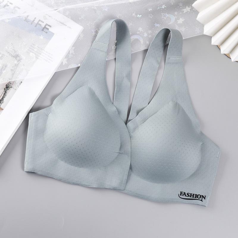 Ice Silk Seamless Wireless Front-Closure Push-Up Sports Bra with Side Support for Women