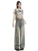 Women's Vintage High-Waisted Wide-Leg Jeans - Frayed, Plus Size, Slimming, Floor-Length, Retro Summer Style