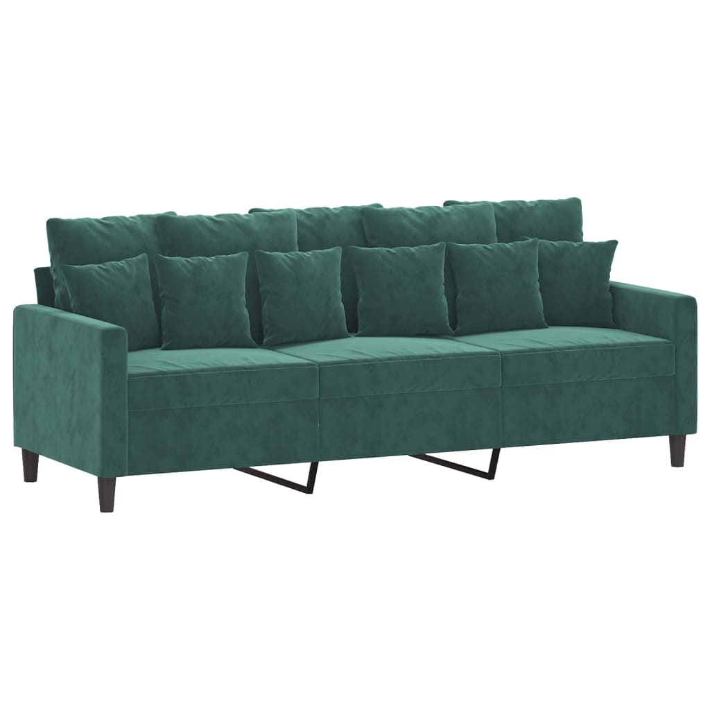 Vidaxl 3-Seater Sofa with Footstool, Dark Green, 180 Cm, Velvet