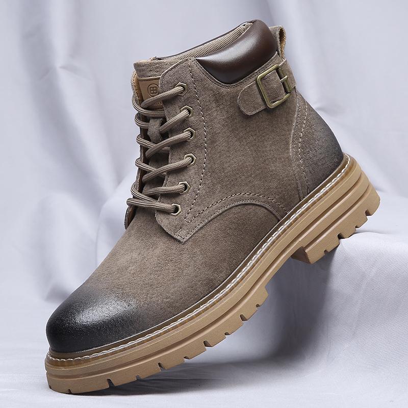

Fashion Luxury Brand Men Boots 2024 Fashion Comfortable Autumn and Winter Leather Boots British Style Thick Sole Lace Up High Top Boots 38 серый