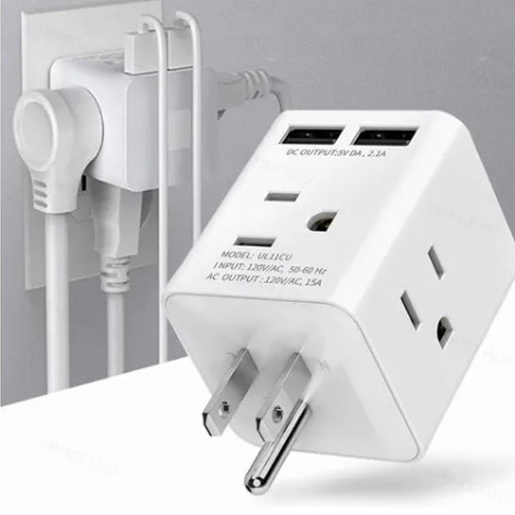 Multi Plug Outlet Extender Electrical Wall Outlet Splitter with 4 15amp AC Outlets 2 USB Ports