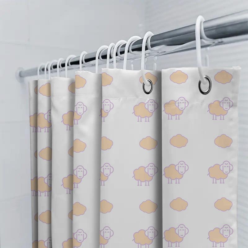 White Waterproof Shower Curtain with Sheep Pattern Decorative Bathroom Fabric Door Privacy for Bathtub Room Home Decor Soft Pink