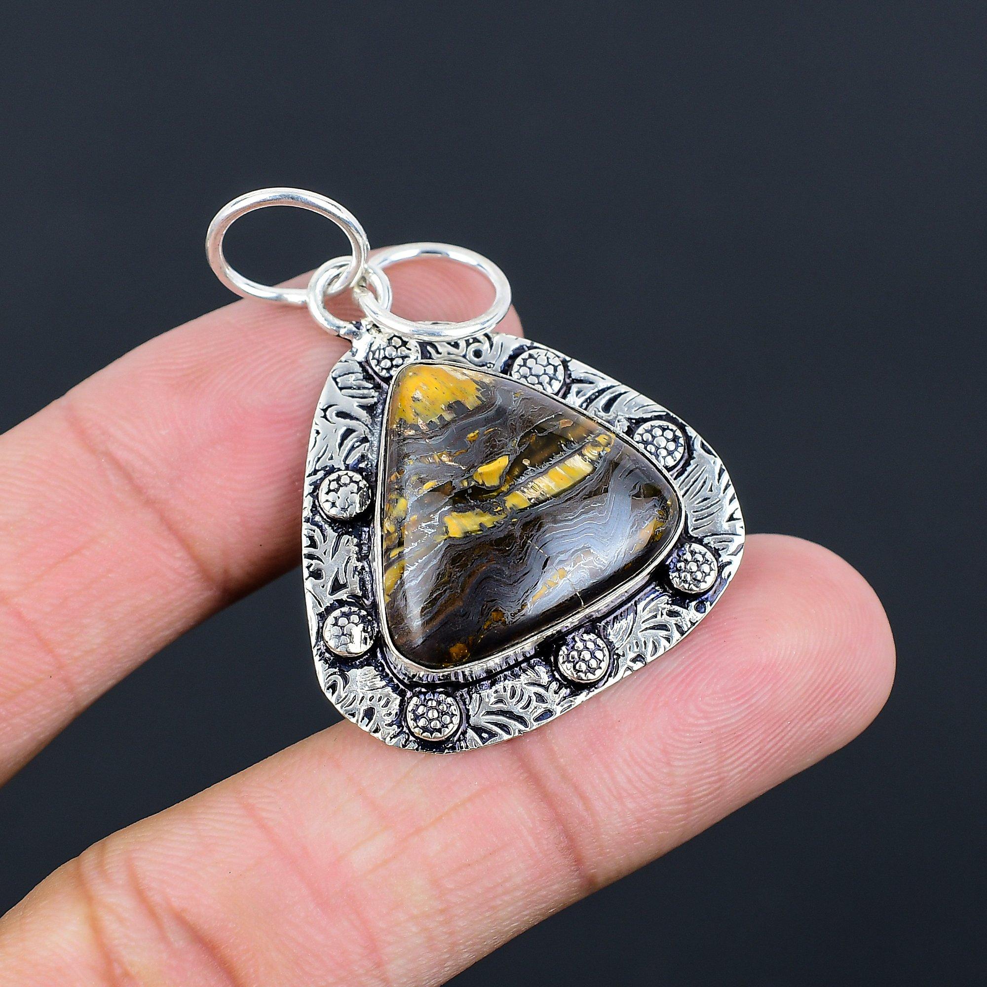 

Sisters Day Sale 925 Silver Natural Iron Tiger Eye Wedding Wife Bezel Pendant