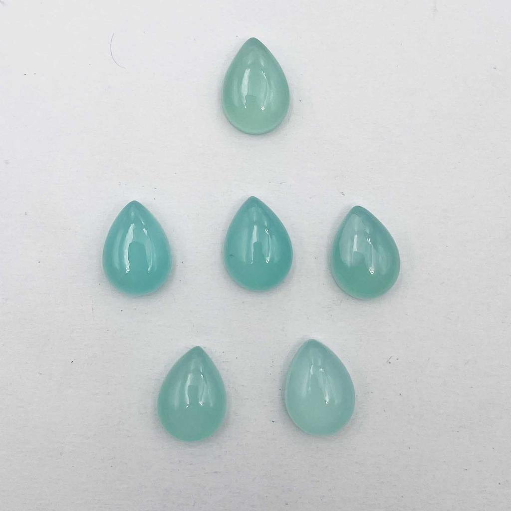Natural Aqua Chalcedony Pear Cabochon Loose Gemstone Lot 6 Pcs 12*17-13*17 MM 65 CT For Jewelry Making