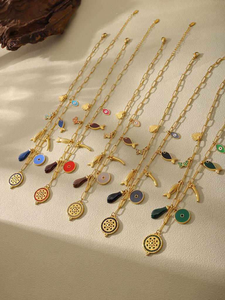 1 Piece Personalised Multi-Accessories Fashion Creative Style Necklace Stainless Steel 18k Gold Plated Collarbone Chain