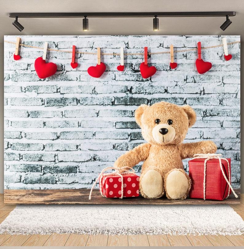 Valentine's Day Photography Background Red Roses Balloons Wood Board Brick Wall Women Birthday Wedding Decoration Photo Backdrop