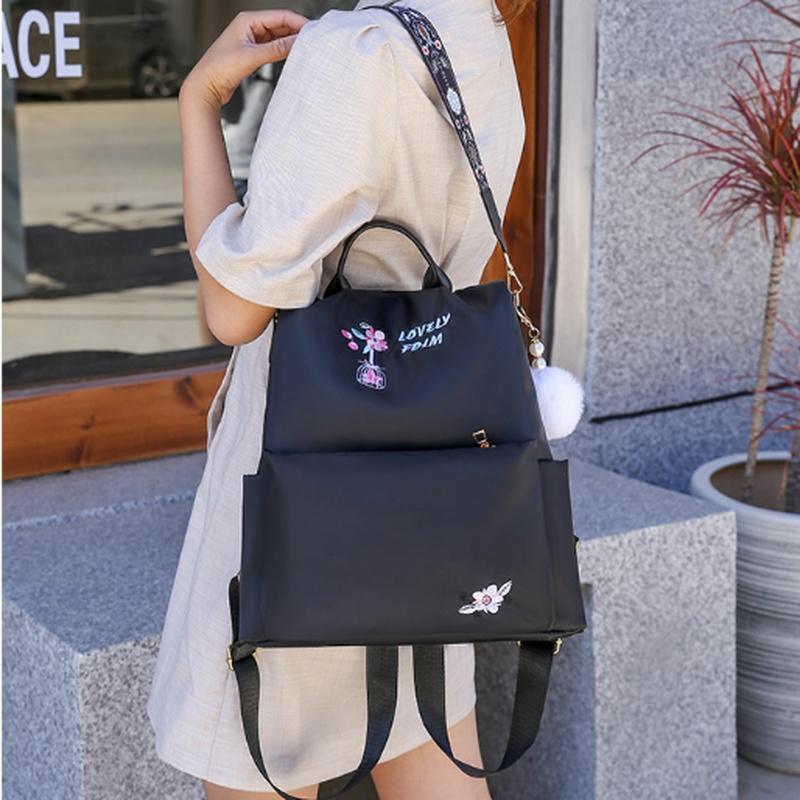 Wasserdichter Damenrucksack mit Reißverschluss Schultaschen für Mädchen Rucksack mit Blumenstickerei Damentaschen