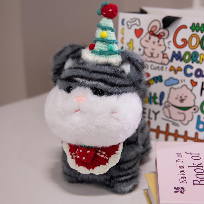 Cute Big Face Cat With Birthday Hat Fruit Cake Snack Bib Decor Kawaii Grey Orange Cats Kittens Plushie For Kids Birthday Gift
