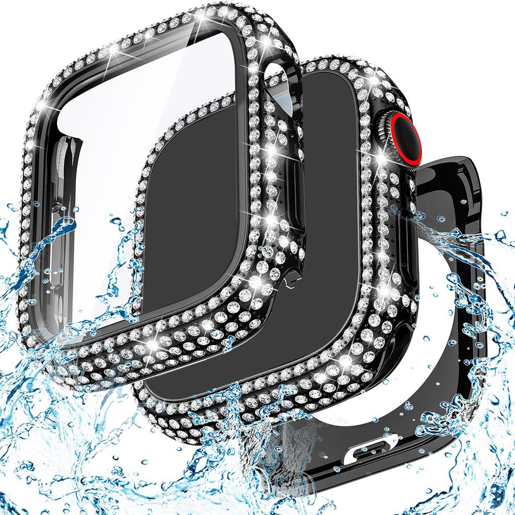 Glass+Bling Cover For Apple Watch Case 44 45mm 41mm 40mm 42mm 44 mm Diamond bumper+Screen Protector iwatch series10 9 8 7 5 6 SE