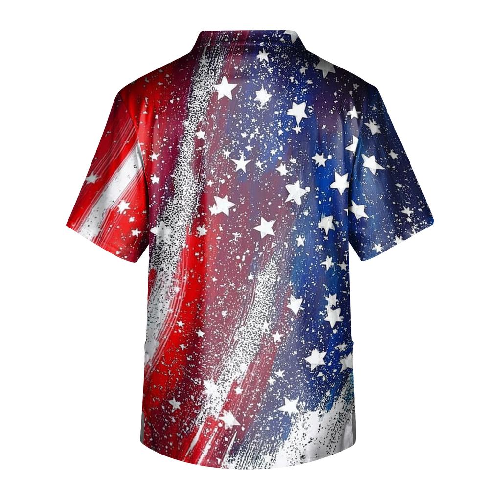 Unisex V Neck Short Sleeve Scrub Top with Star Print and Pocket Design for Healthcare Professionals