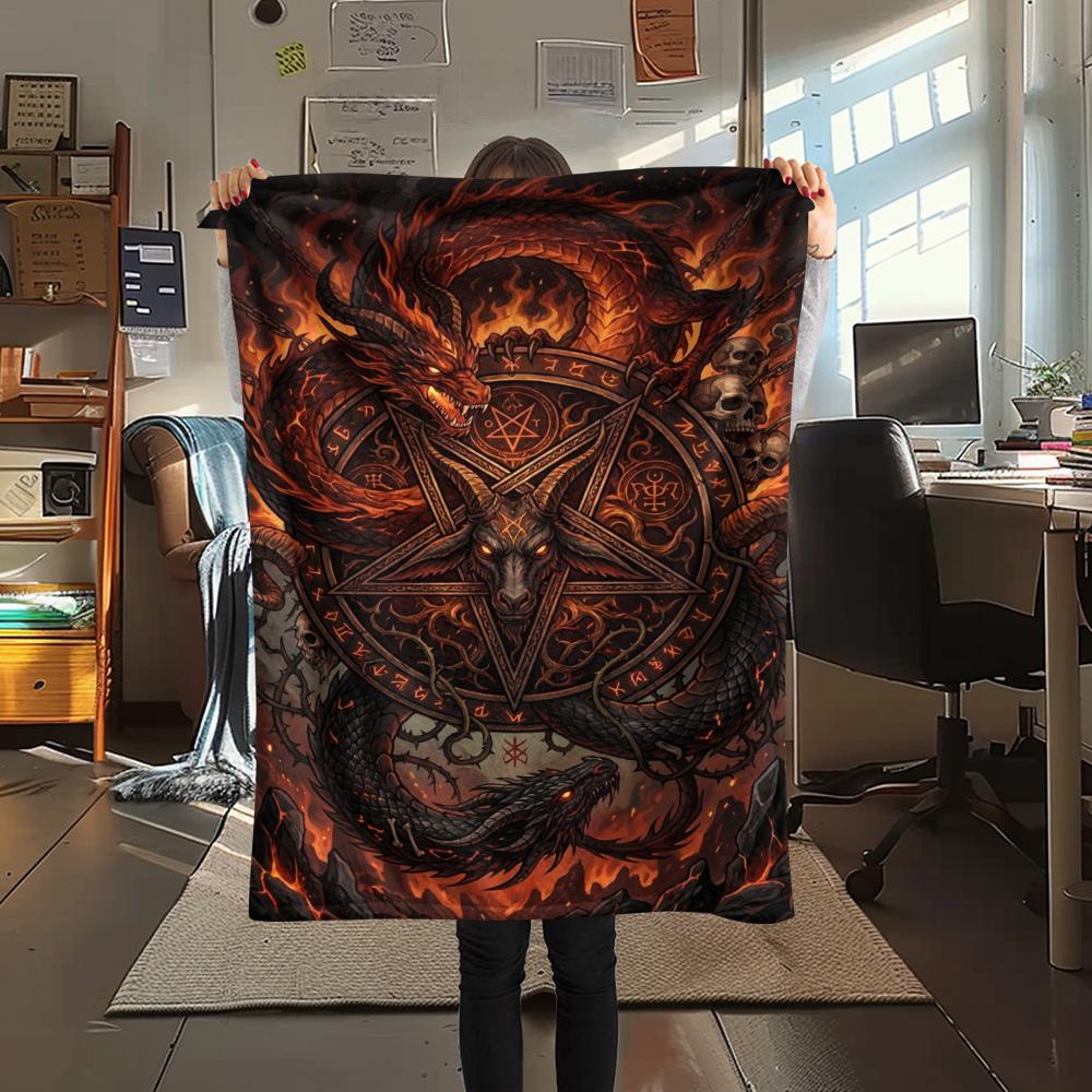 1Pc Satan's Pentagram Print Flannel Blanket, High quality Comfortable for All Seasons, Home Decor, Warmth and Comfort, Perfect for Christmas Gifts137