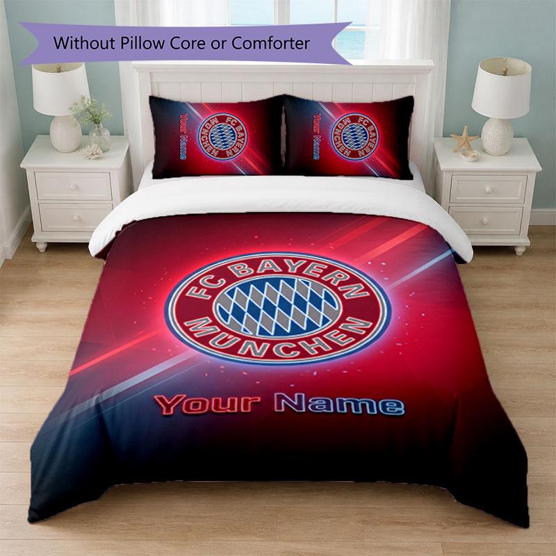 Set Biancheria da Letto Personalizzato Bayern Monaco con Nome Testo 1 Copripiumino+2 Federe Logo Calcio Regalo Personalizzato per Occasioni Speciali Decorazione Camera da Letto