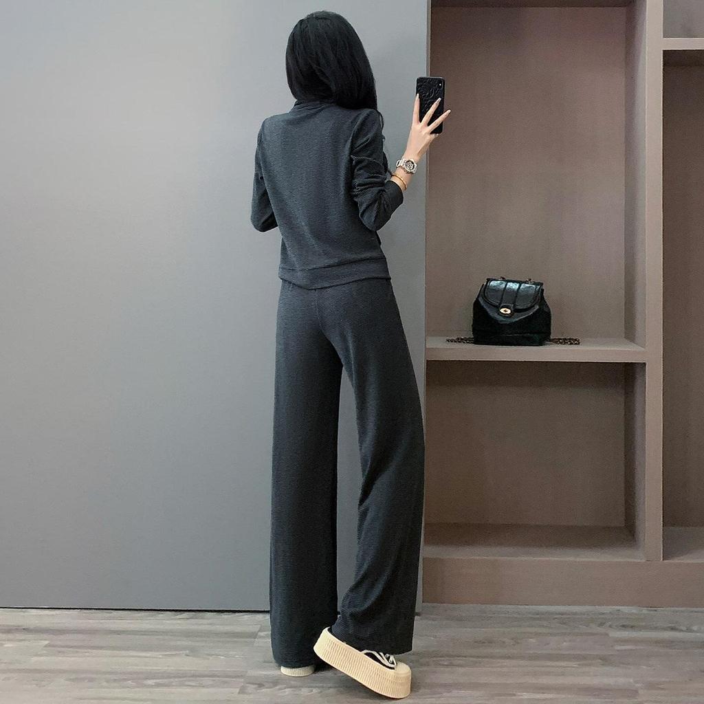 Sportlicher Hoodie im europäischen Stil & Weitbeinige Hose Zweiteiler für Damen - Altersreduzierend, Lässig, Frühling/Herbst