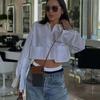 Striped Women's Cropped Shirt With Pockets Vintage Button-up Blouses Fashion   Travel