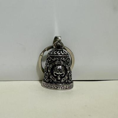 Stainless Steel Flame Skull Motorcycle Bell Keychain Pendant