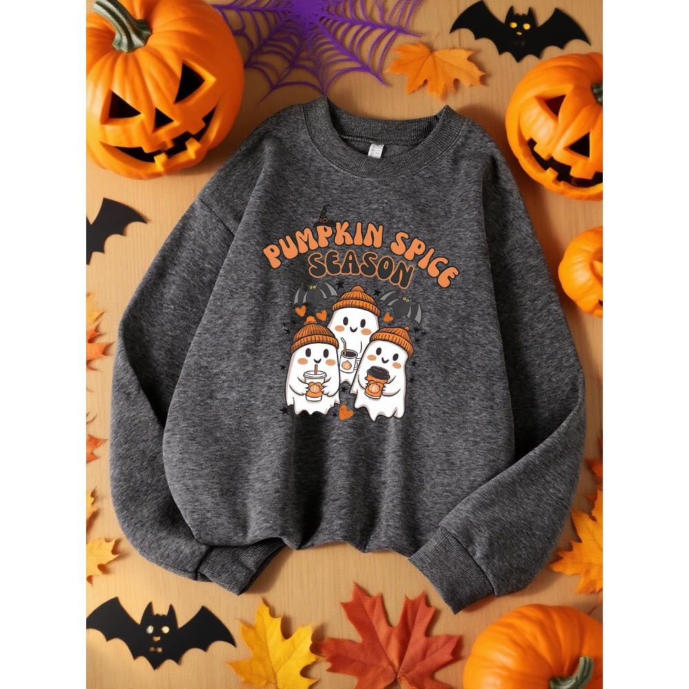 Ghost Pumpkin Spice Season Printed Ladies Sweatshirt Harajuku Costume Autumn Casual Halloween Pullover