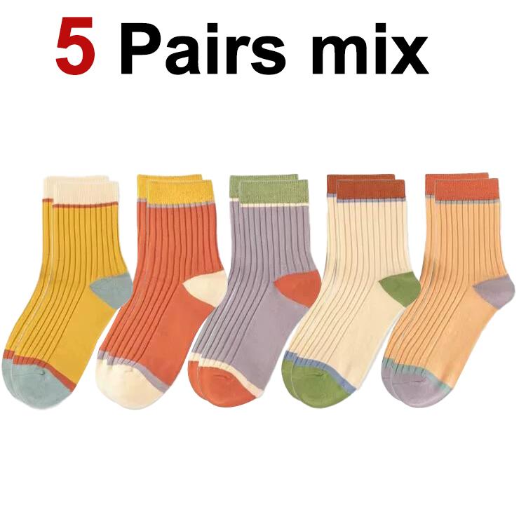 

5/10 пар женских носков средней длины с цветными блоками, модные полосатые носки в спортивном стиле, мягкие, удобные, дышащие и повседневные носки One Size