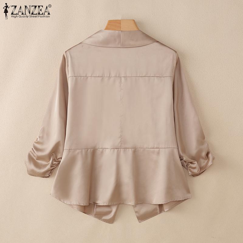 ZANZEA Women Casual Shawl Collar Loose 3/4 Sleeve Thin Cardigan Blouse
