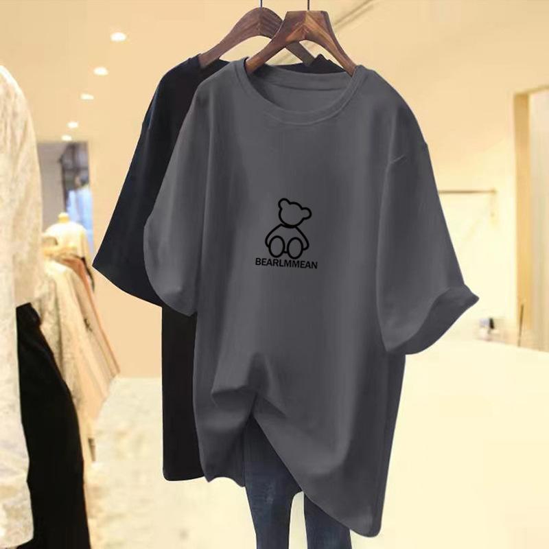

Short-sleeved t-shirt women s 2025 new summer loose Korean version thin t-shirt versatile large size medium and long printing ins tide XXXL