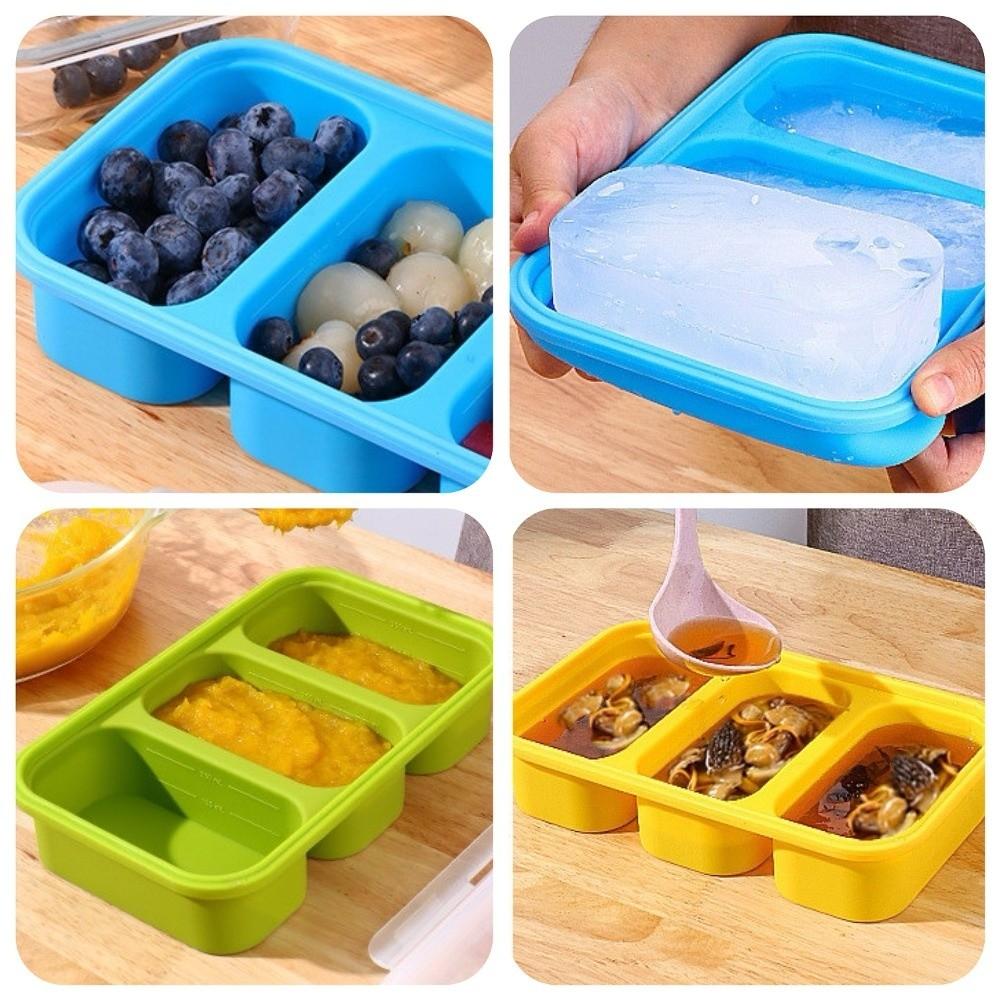3-Grid Freezer Soup Tray Silicone Food Meal Molds Durable Soup Ice Cube Molds  Soup Storage