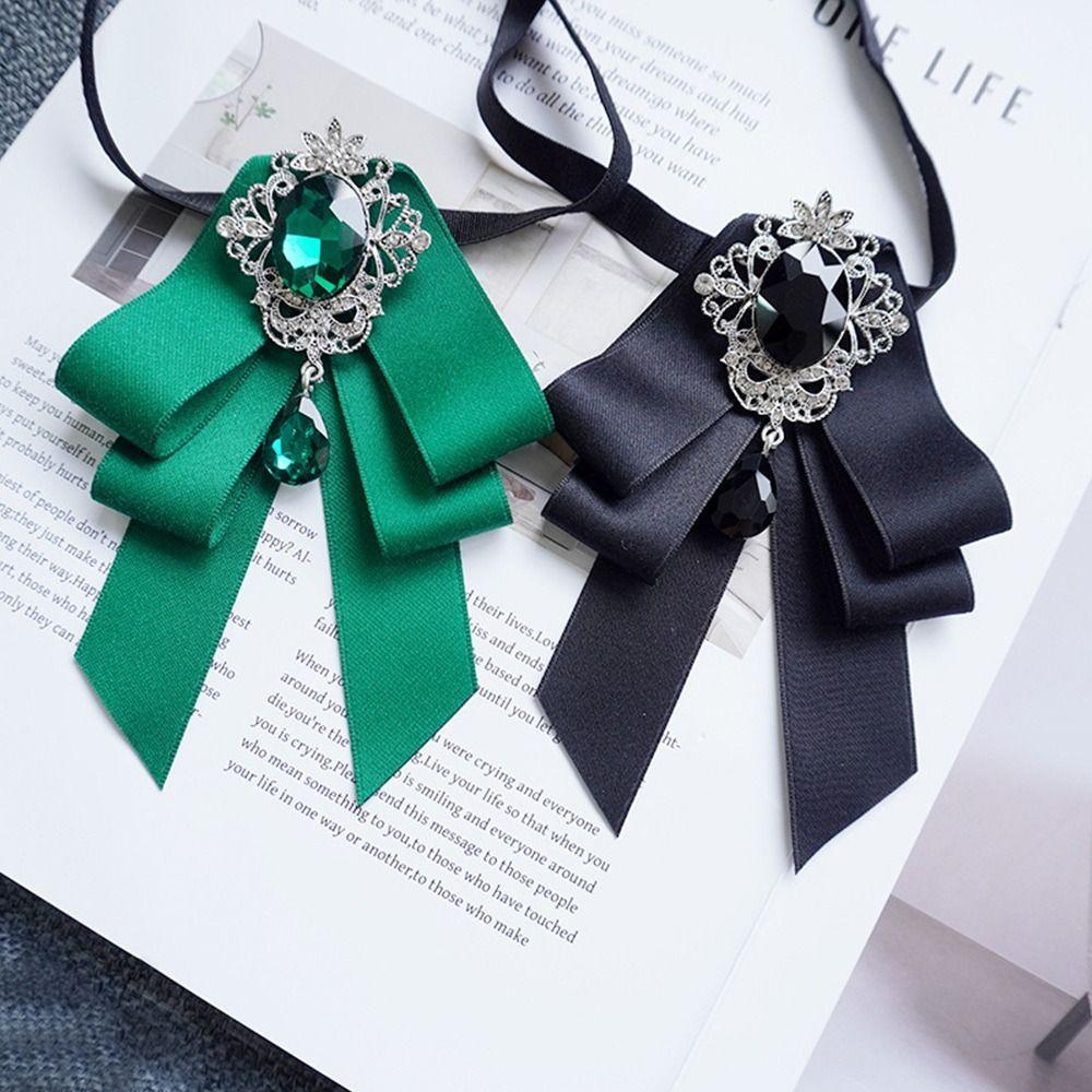 Luxury Design Rhinestone Bow Tie Red Ribbon Fabric Tie Gift Women Crystal Tie  Wedding Host