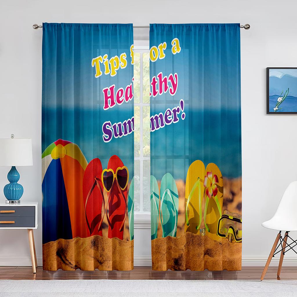 Ocean Summer Beach Sunlight Seawater Tulle In Sheer Curtains for Living Room Bedroom Kitchen Window Treatment Chiffon Curtain