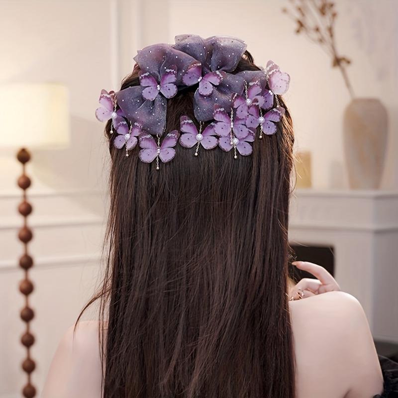 Eleganter Schmetterling Acryl Haarclip, große Größe mit Quaste und Colorblock-Design, süßer trendiger Stil, perfekt für Haarstyling und Valentinstag.