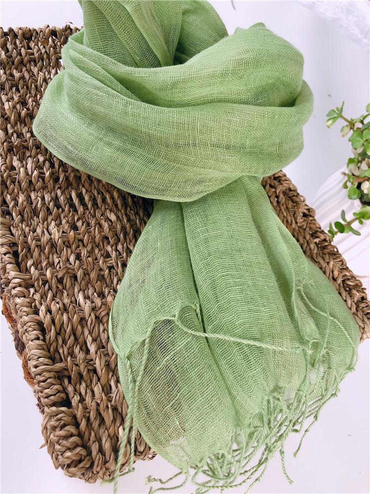 Japan Design Spring And Summer Linen Solid Color Scarf Fashion Green Color Pure Linen Scarves 55x180cm