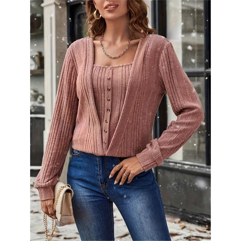 Women S Casual Loose Long Sleeve Solid Square Neck T Shirt