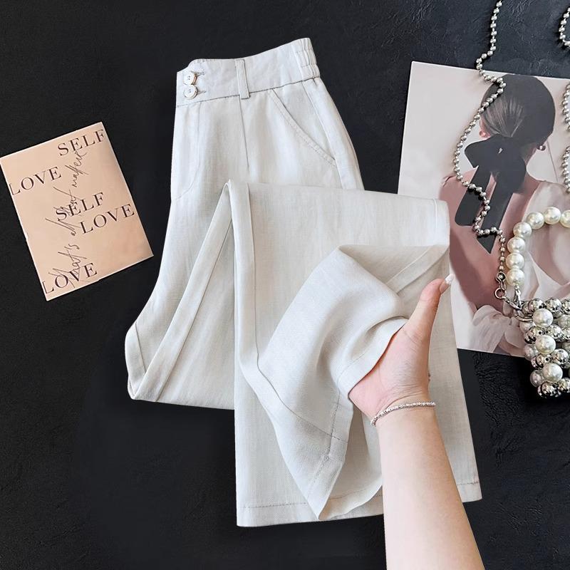 Khaki High-Waisted Wide-Leg Pants for Women - Spring/Summer 2025: Versatile, Slimming, Loose-Fit, Nine-Point Length