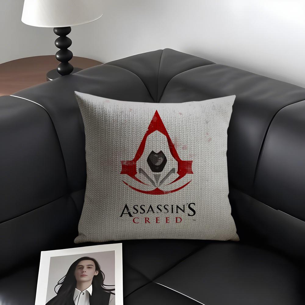 A-Assassins Creedd Game Cushion Cover Natural Linen Organic Fabric Double-Sided Printing Sofa Home Decor Gift Pillow Case