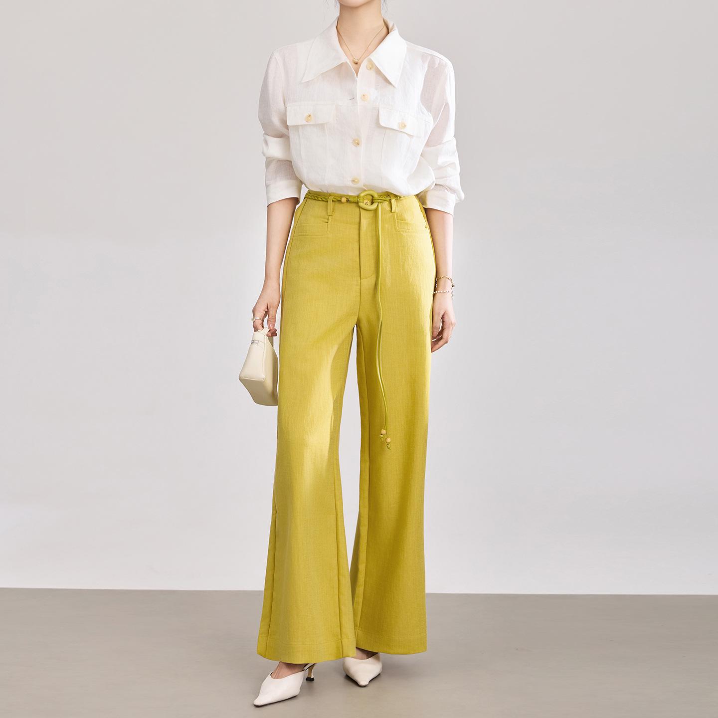 Women s Summer Wide-Leg Niche Ice Tencel Cotton Linen Pants Large