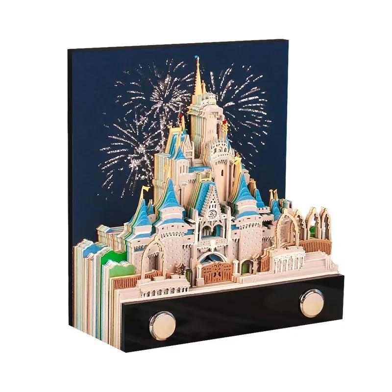 3D Memo Pad Art Fantasy Castle Shaped Desk Calendar Sticky Notes Card Craft Character Silhouette DIY Gift with Light Calendar