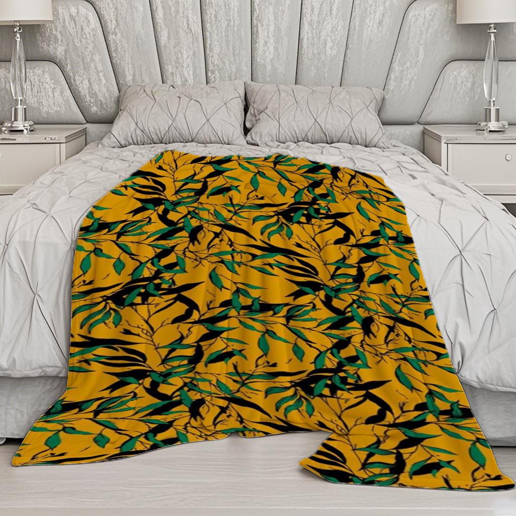 Leafy Pattern Blanket Microfiber Flannel Cover Blanket Bedroom Living Room Sofa Soft And Comfortable Home Decoration