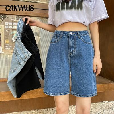Vintage Denim Women's Shorts Summer Tide High-waisted Thin Straight Middle Trousers
