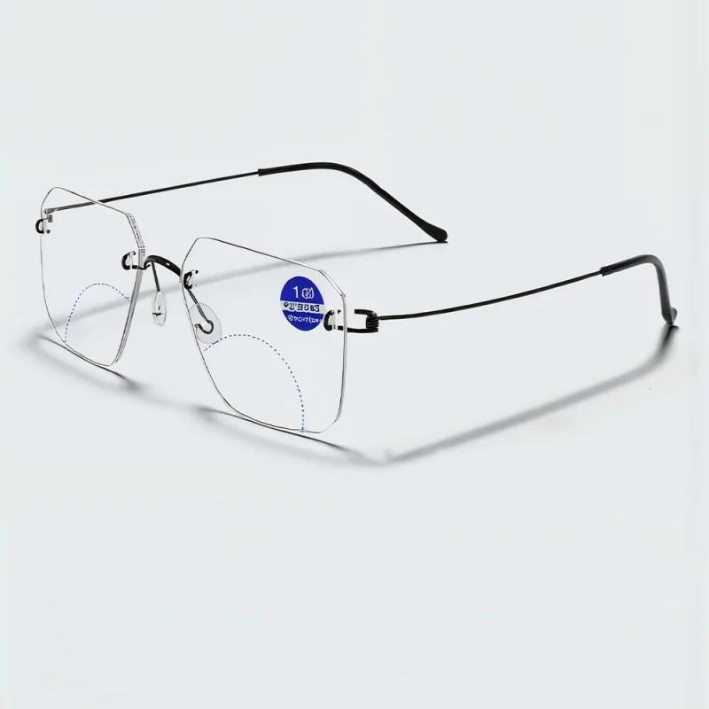New Retro Frameless Bifocal Men's Reading Glasses Ultra Light Neutral Frameless High-definition Anti Blue Light Glasses