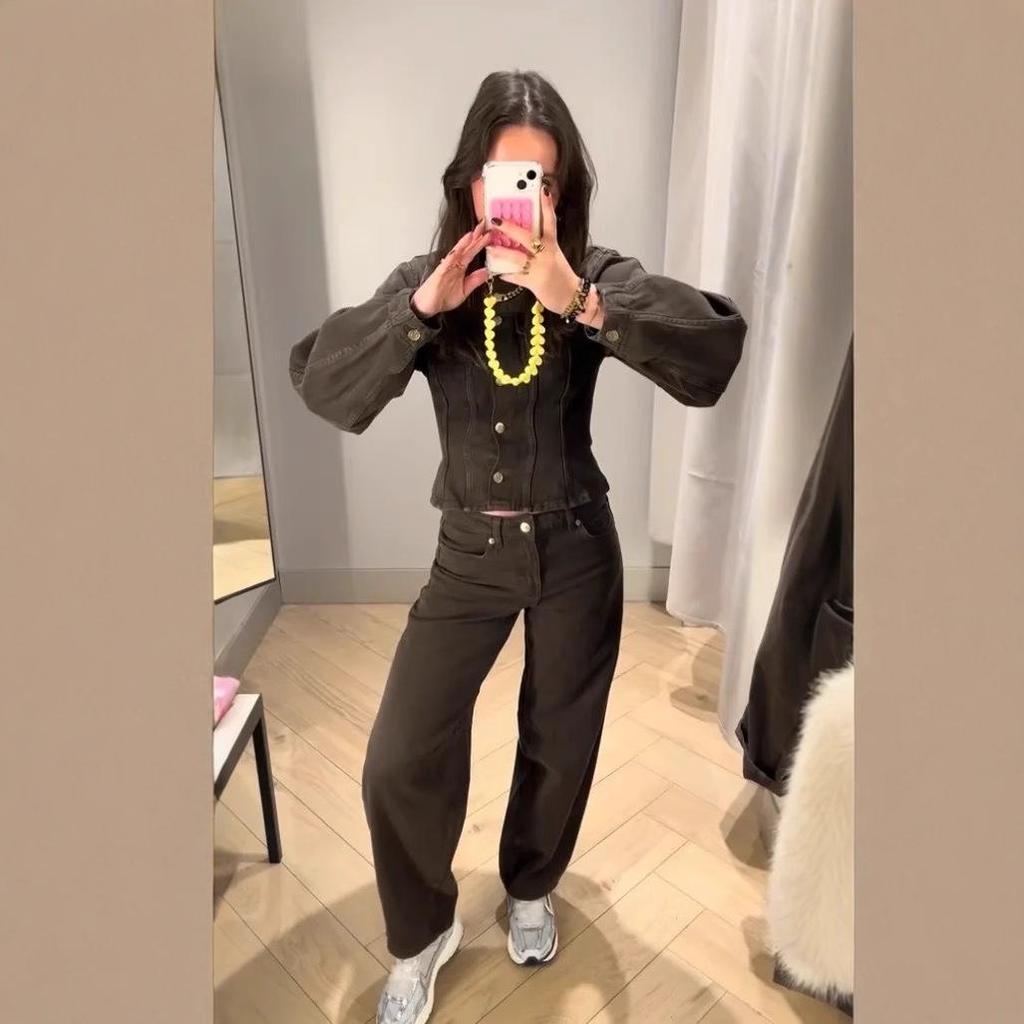 Europäischer & Amerikanischer Damen Retro Slim Single-Breasted Denim Set mit Weitbein-Hose - Trendiger Modestil