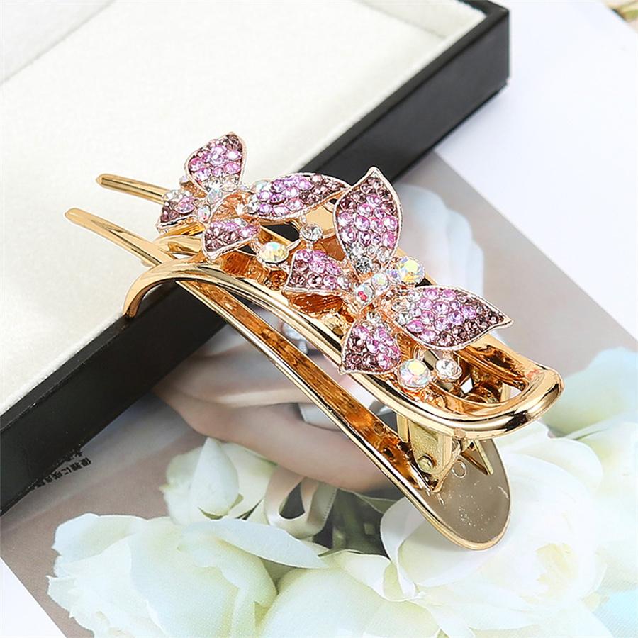 Elegant Crystal Double Flower Hair Claw Hair Grab Duckbill Clip For Women Headdress Hair Accessories Rhinestone Hairpin Headwear